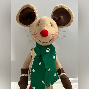 Festive Mouse Plush with Green Scarf